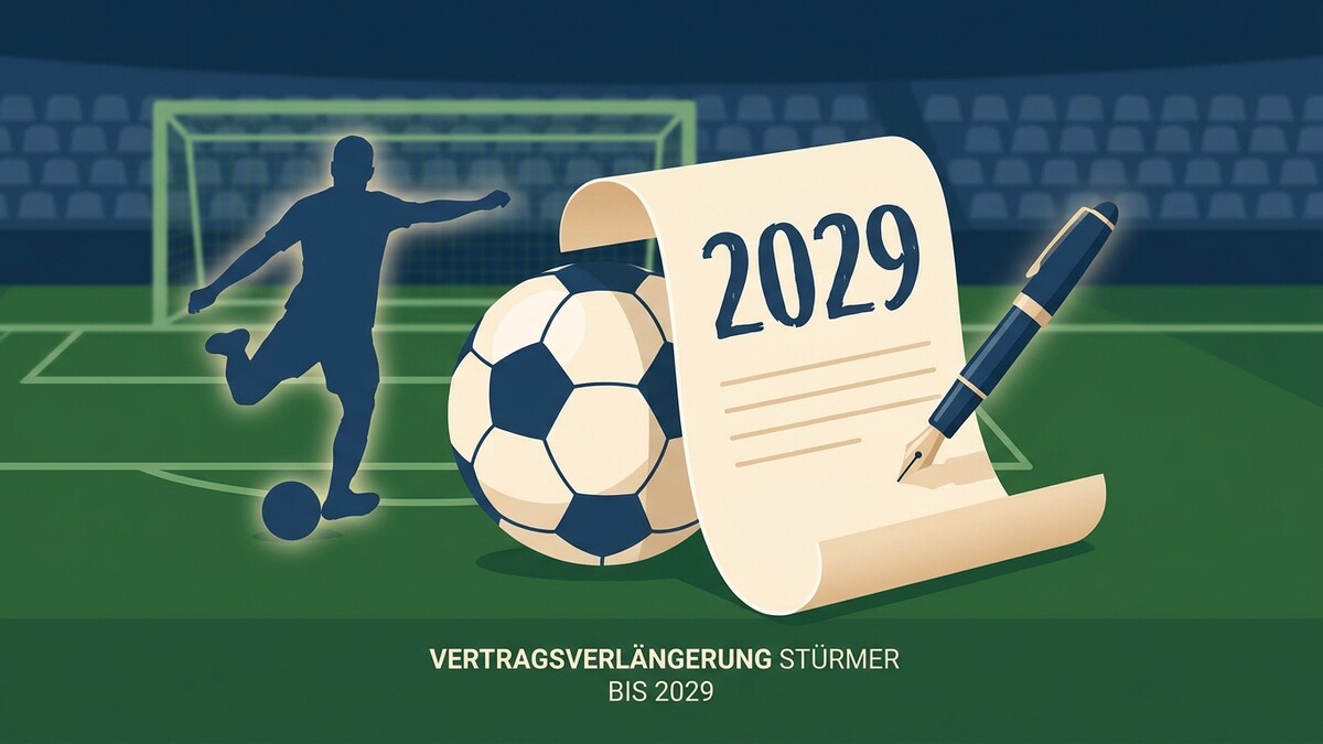 Vertragsverlängerung Stürmer bis 2029 mit Fußball und Unterschrift auf Papier