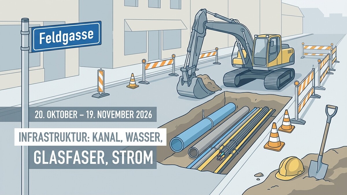 Infrastrukturarbeiten in der Feldgasse: Kanal, Wasser, Glasfaser, Strom