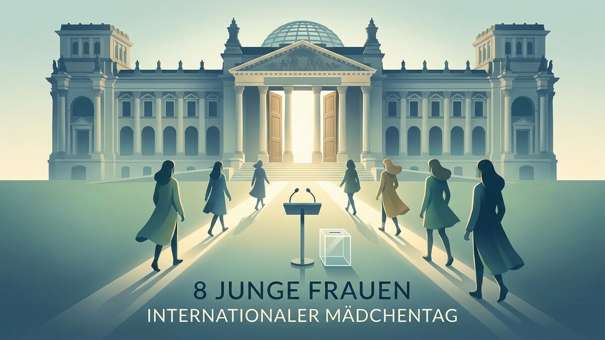 Junge Frauen vor dem Reichstagsgebäude in Berlin am Internationalen Mädchen-Tag