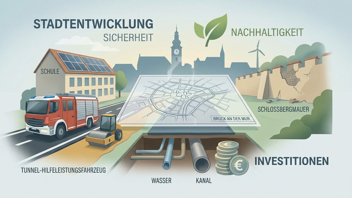 Stadtentwicklung Bruck an der Mur: Schule, Feuerwehr, Schlossbergmauer, Investitionen