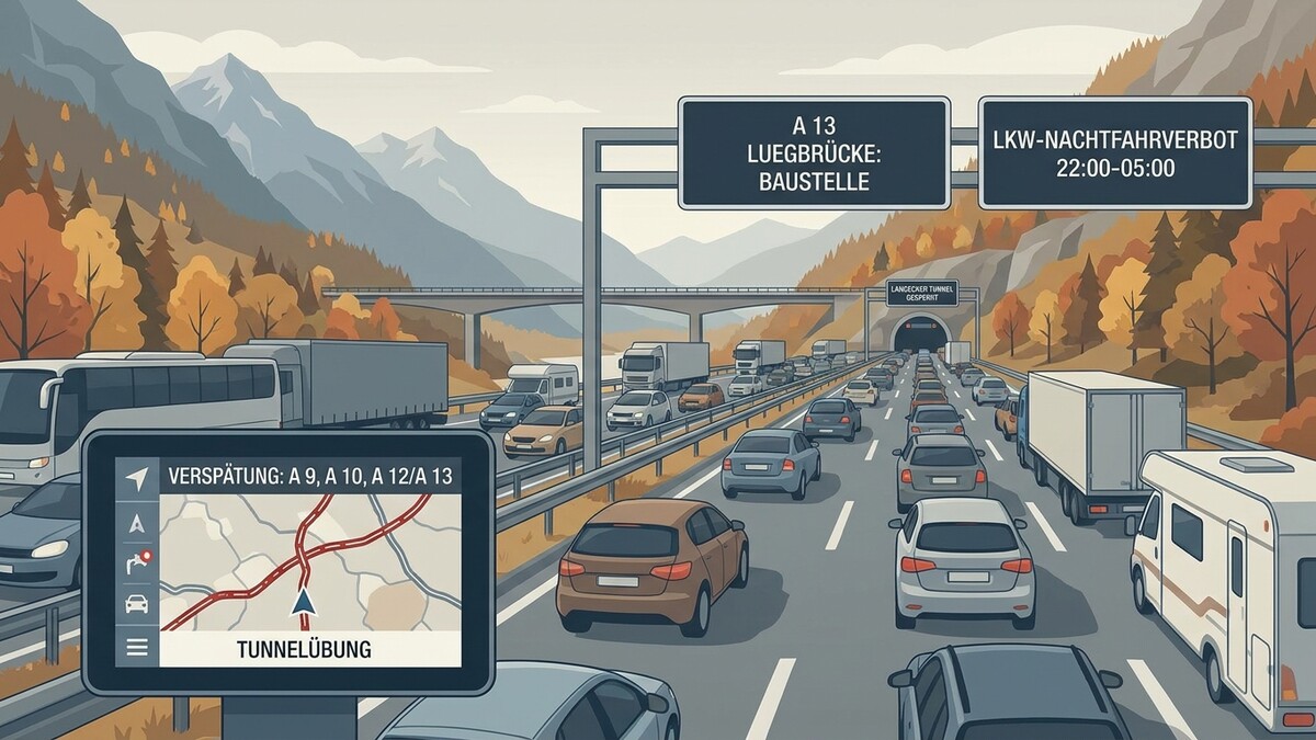 Autobahn A13 Luegerbrücke Baustelle mit Stau und Navigationsgerät in Tirol