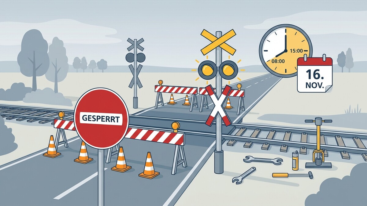 Bahnübergang gesperrt am 16. November von 08:00 bis 15:00 Uhr, Werkzeuge liegen bereit