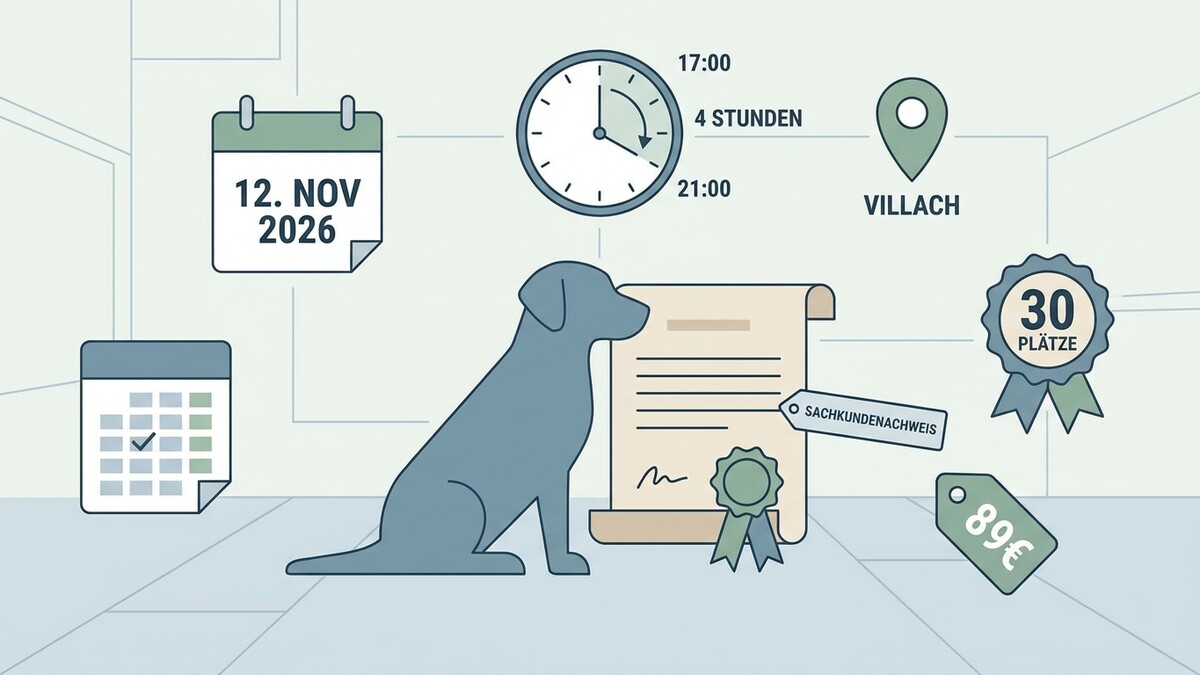 Sachkundenachweis für Hunde in Villach am 12. Nov. 2026, 30 Plätze, 89€