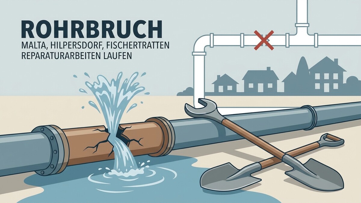 Rohrbruch in Malta, Hilpersdorf, Fischerstratten: Reparaturarbeiten laufen mit Schaufeln und Schraubenschlüssel