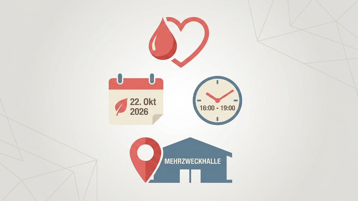 Blutspende am 22. Okt 2026, 16-19 Uhr in der Mehrzweckhalle