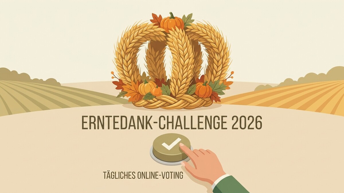 Erntedank-Challenge 2026: Tägliches Online-Voting mit Kranz aus Weizen, Kürbissen und Blättern