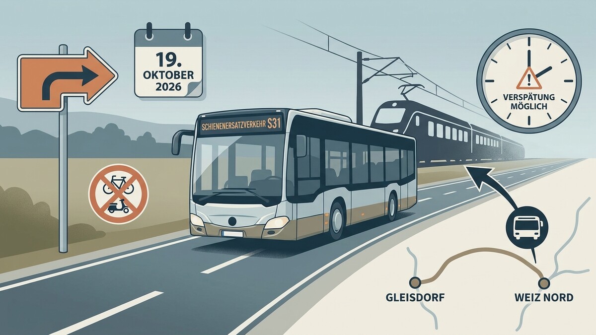 Schienersatzverkehr S31 Gleisdorf Weiz Nord 19. Oktober 2026 Verspätung möglich