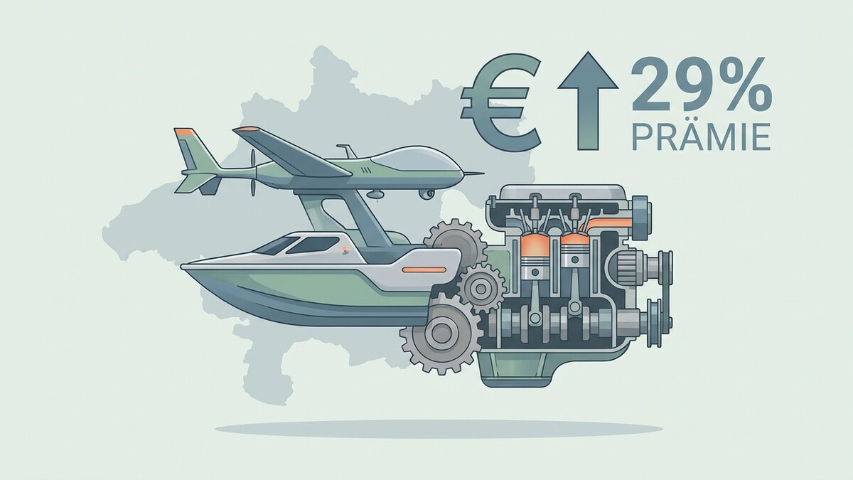 Drohne und Motorboot mit Motor und Zahnrädern, € 29% Prämie