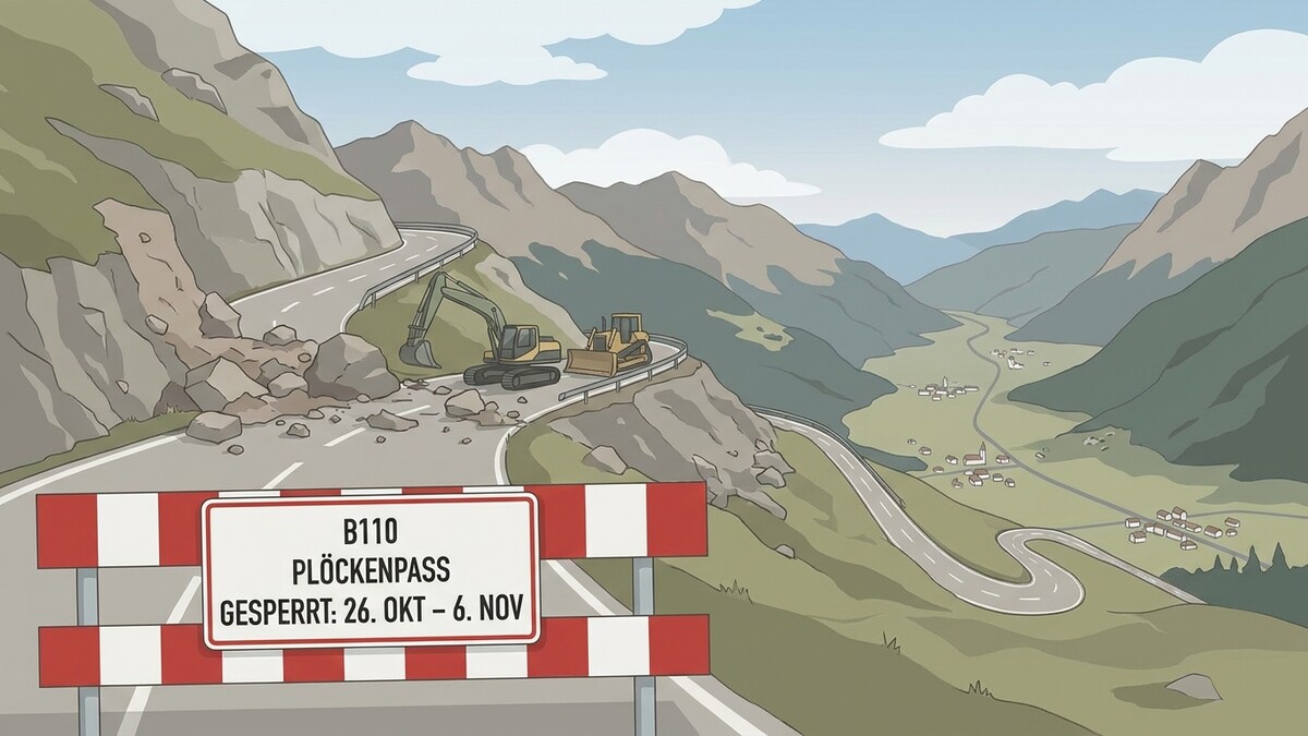 Plöckenpass: Baumaschinen räumen Steinschlag auf der B110 in den Karnischen Alpen, Sperre bis 6. November