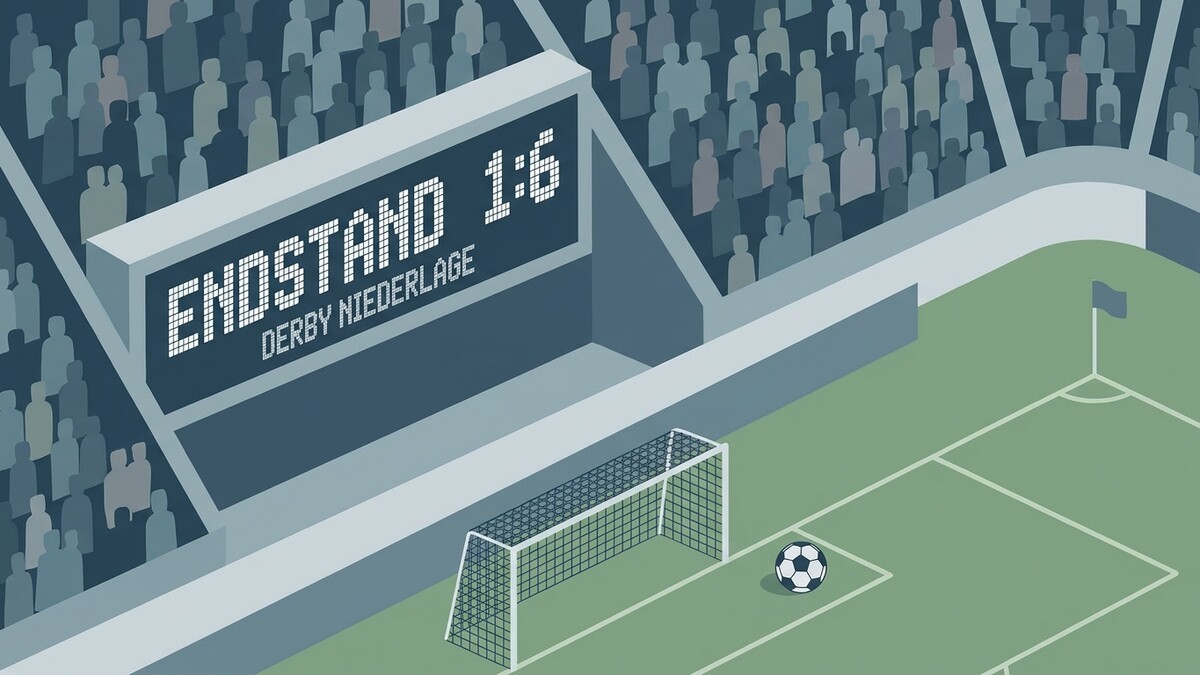Fußballstadion mit Anzeigetafel: Endstand 1:6, Derby Niederlage