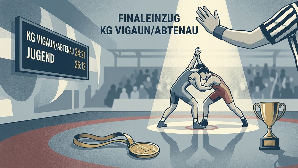 Ringer im Finale, KG Vigaun/Abtenau, Medaille und Pokal
