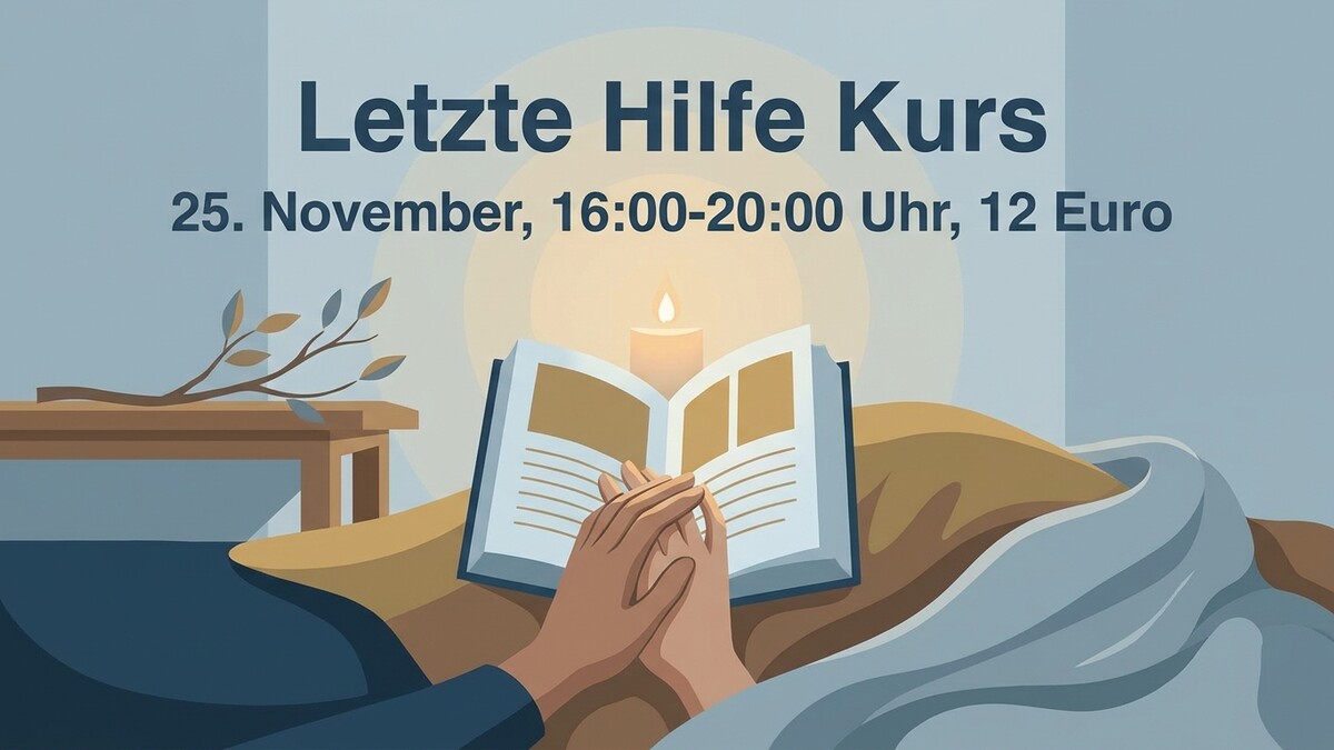Letzte Hilfe Kurs: Händchenhalten über einem offenen Buch mit Kerze