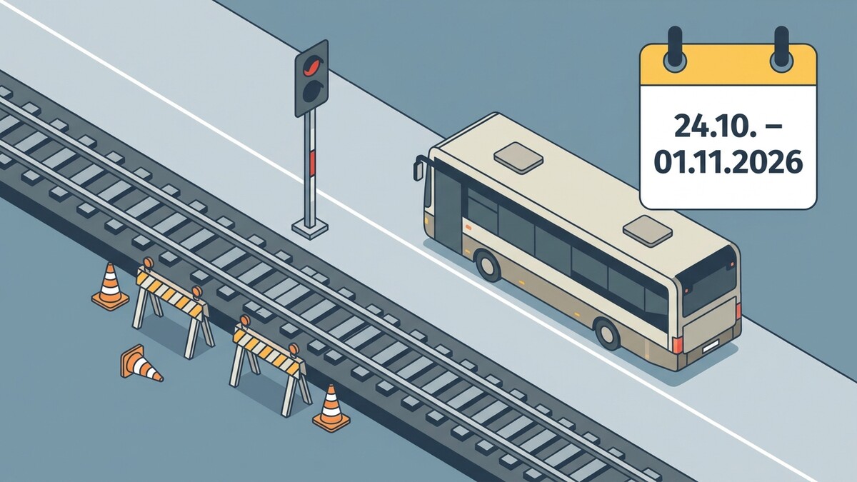 Bus und Bahnstrecke mit Baustellensperren und Kalenderblatt 24.10. bis 01.11.2026