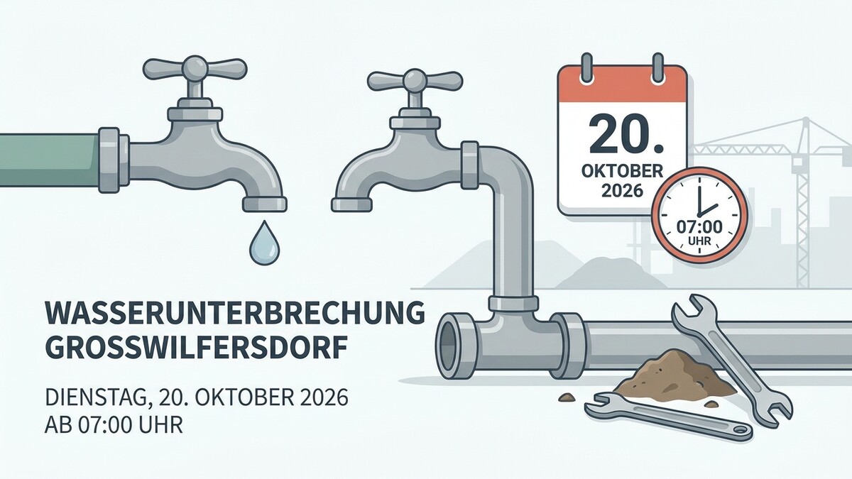 Wasserunterbrechung Großwilfersdorf am 20. Oktober 2026 ab 7 Uhr, Wasserhähne und Werkzeuge