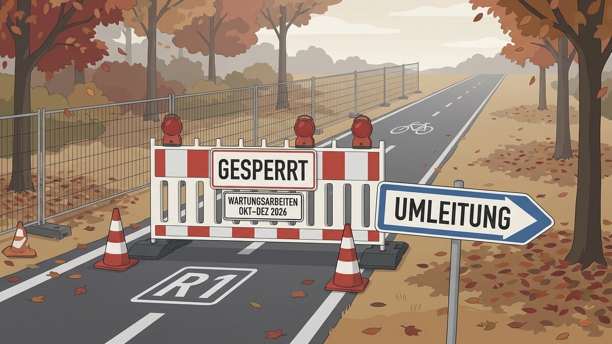 Sperre mit Umleitung auf einer Straße mit Wartungsarbeiten bis Dezember 2026