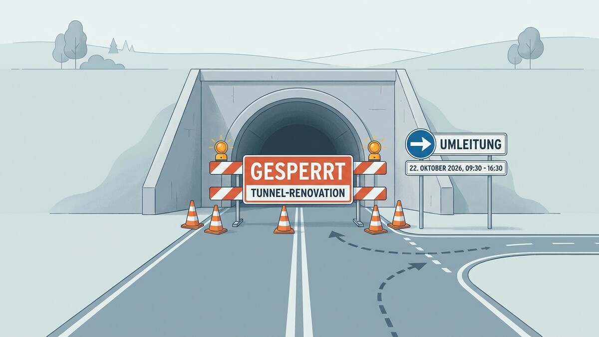 Tunnel-Renovierung: Umleitung am 22. Oktober 2026 von 09:30 bis 16:30 Uhr
