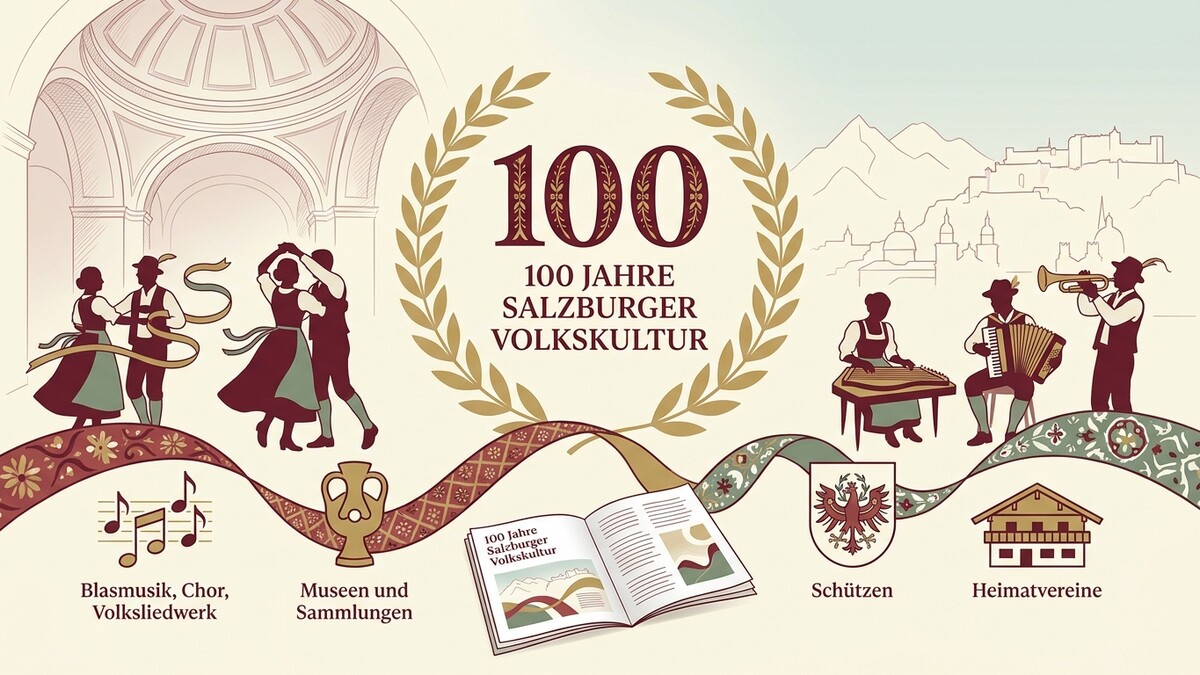 100 Jahre Salzburger Volkskultur: Tanzpaare, Musiker und Wahrzeichen Salzburgs
