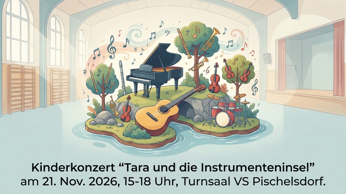 Kinderkonzert "Tara und die Instrumenteninsel" in Pischelsdorf mit Klavier, Gitarre, Geige und Schlagzeug