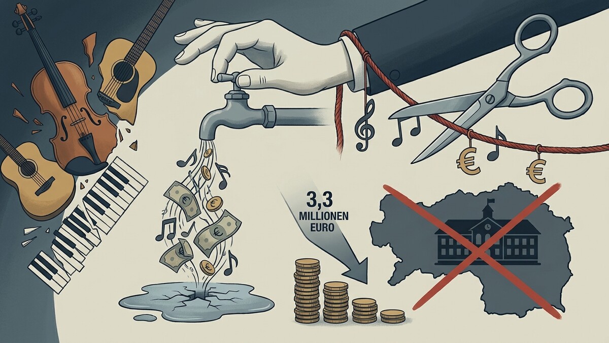 Kürzung von 3,3 Millionen Euro für Musikschulen, zersplitterte Instrumente und Noten.