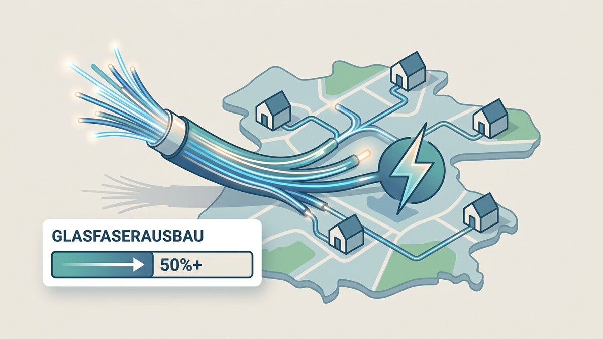 Glasfaserausbau in Österreich: 50% Fortschritt, Verbindungen zu Häusern.