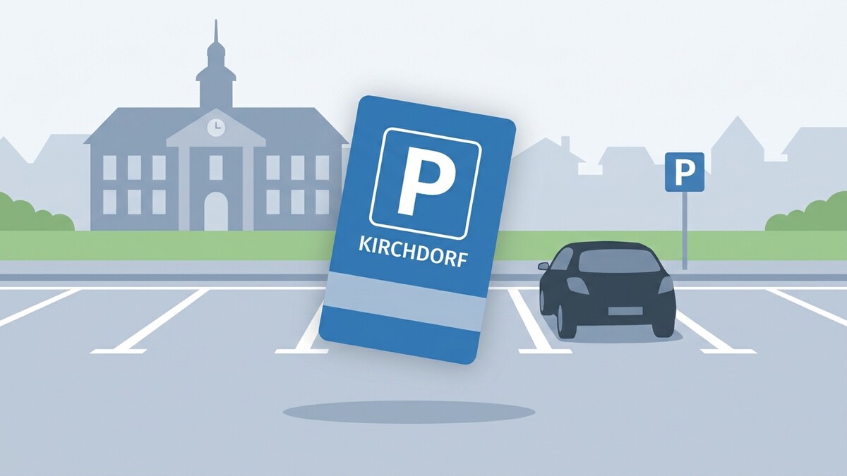 Parkplatz in Kirchdorf mit Auto und Schild