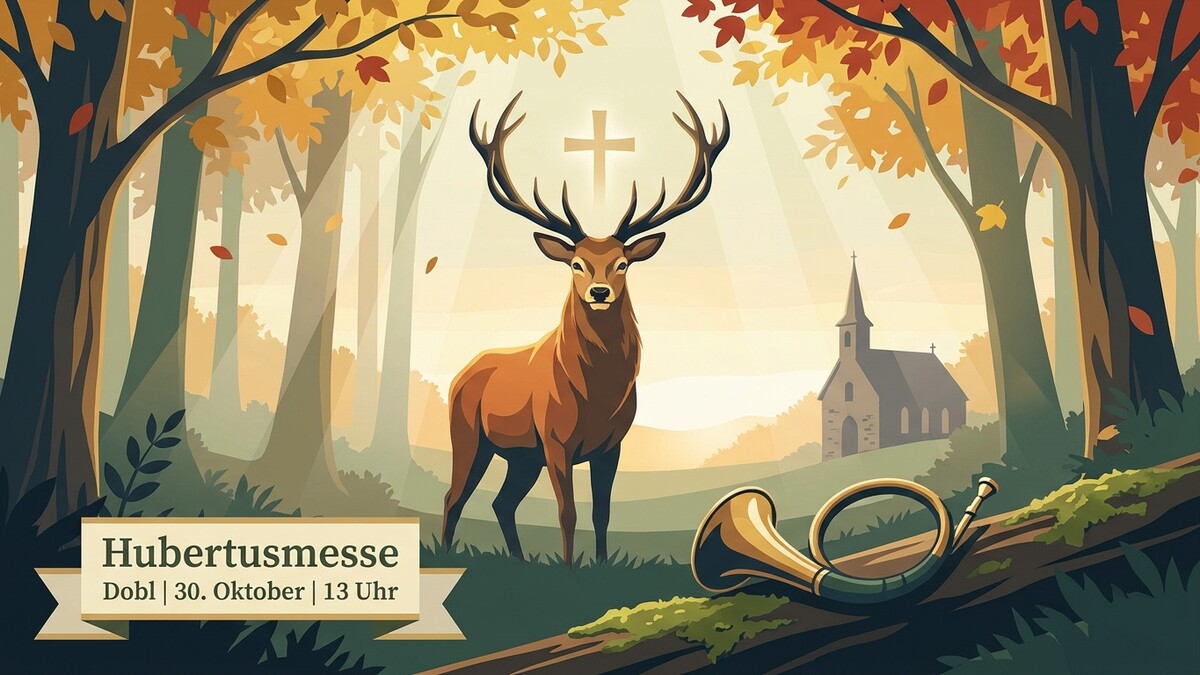 Hubertusmesse in Dobel am 30. Oktober: Hirsch, Kirche und Jagdhorn im Herbstwald