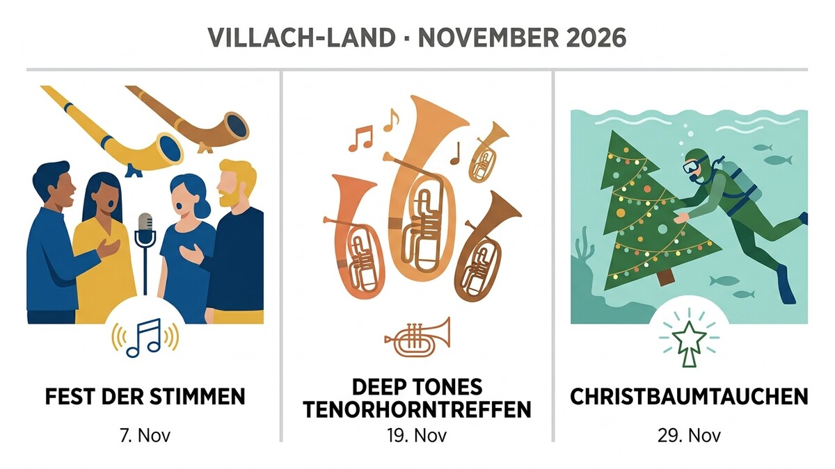 Christbaumtauchen in Villach-Land: Taucher holt geschmückten Christbaum aus dem Wasser.
