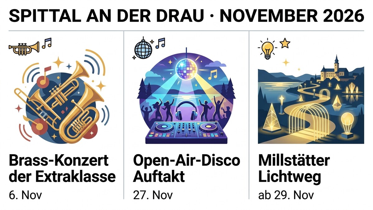 Spittal an der Drau: Brass-Konzert, Open-Air-Disco und Millstätter Lichtweg im November 2026