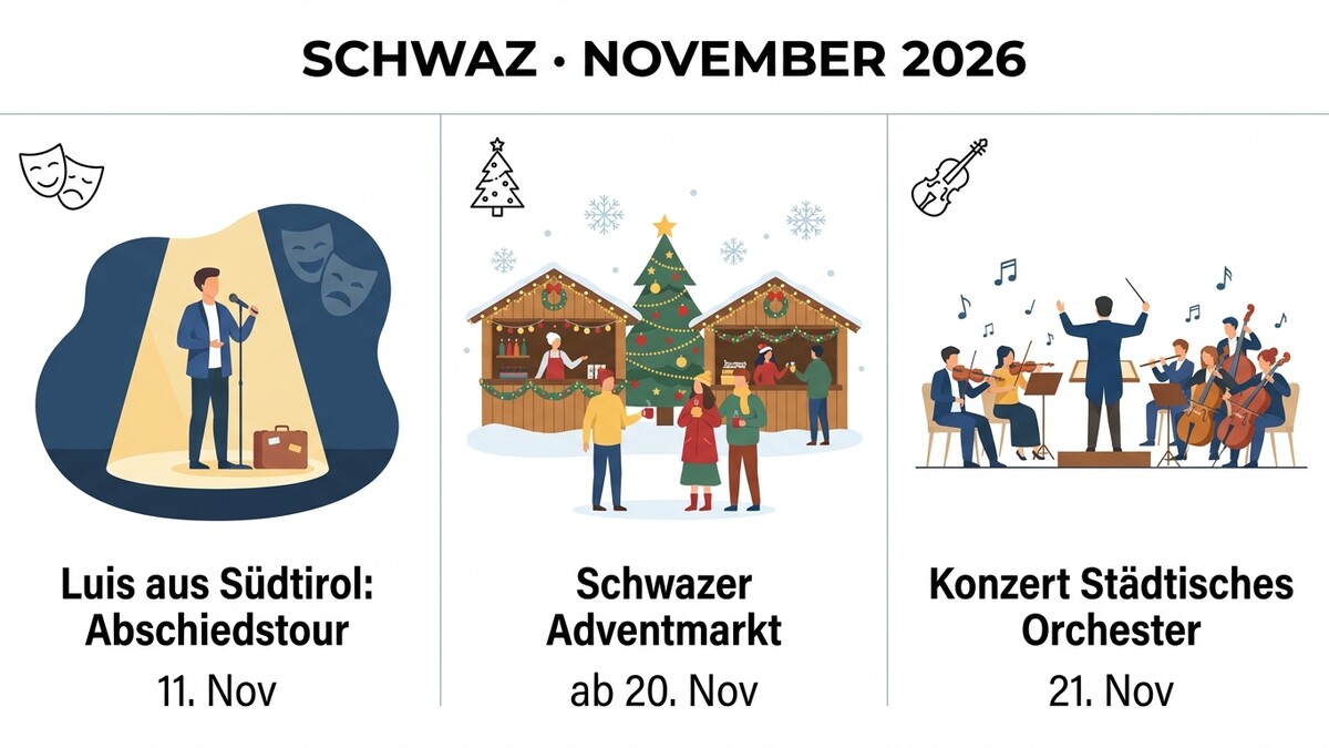 Luis aus Südtirol: Abschiedstour, Schwarzer Adventmarkt und Konzert Städtisches Orchester in Schwaz im November 2026.