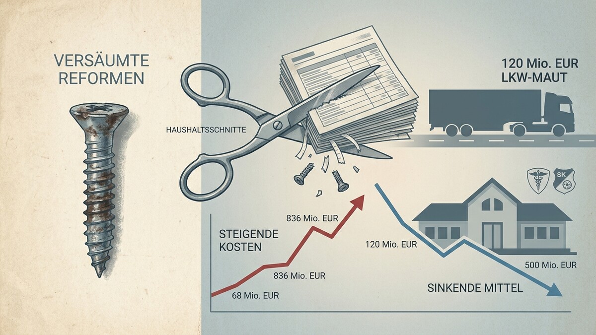 Versäumte Reformen: Schraube, Haushaltsschnitte, LKW-Maut, steigende Kosten, sinkende Mittel