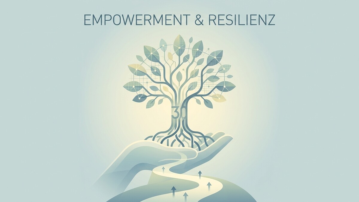 Baum mit Wurzeln auf Händen, auf dem Weg nach oben, "Empowerment & Resilienz"
