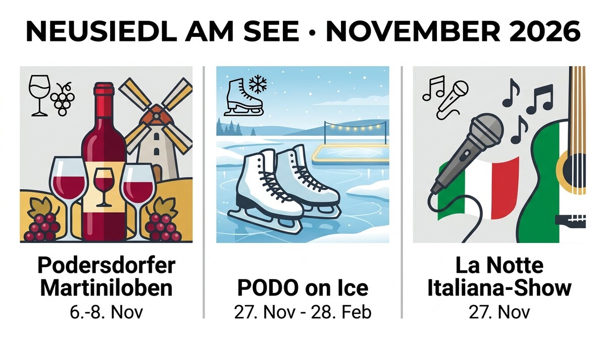 Neusiedl am See: Podersdorfer Martiniloben, PODO on Ice und La Notte Italiana Show