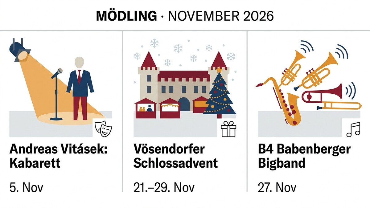 Mödling November 2026: Andreas Vitásek Kabarett, Vösendorfer Schlossadvent, B4 Babenberger Bigband