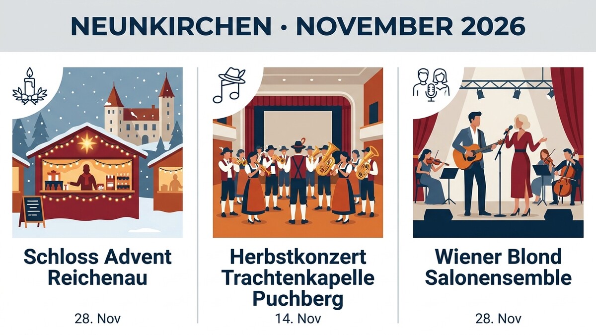Neunkirchen: Schloss Advent Reichenau, Herbstkonzert Trachtenkapelle Puchberg, Wiener Blond Salonensemble