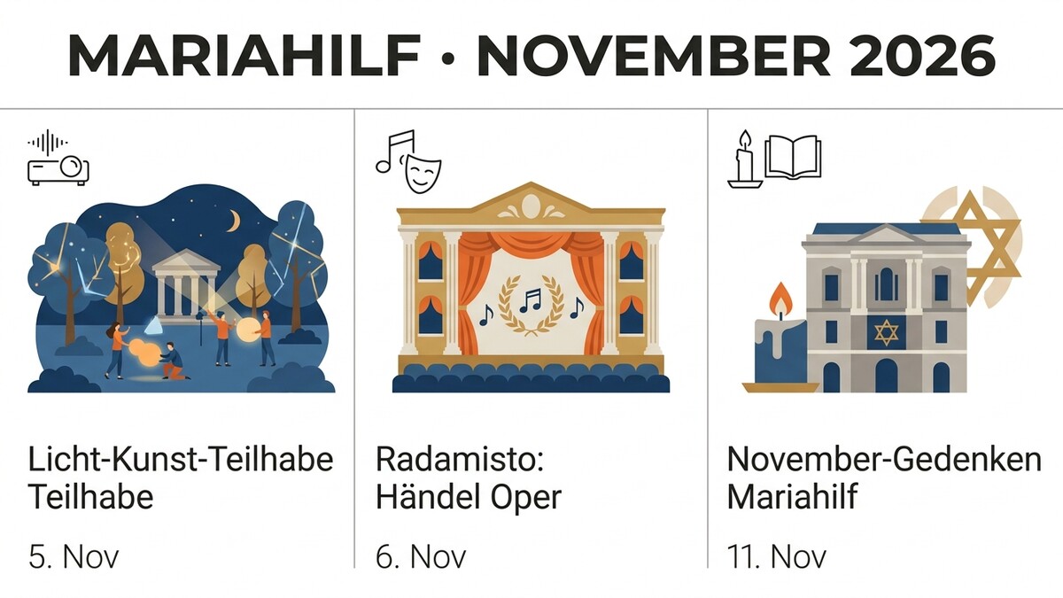 Mariahilf November 2026: Licht-Kunst-Teilhabe, Radamisto Oper, November-Gedenken
