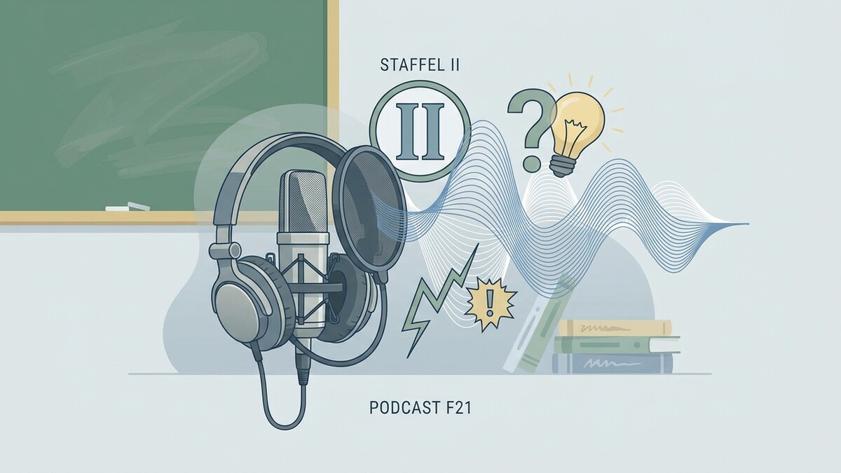 Podcast F21 Staffel II: Mikrofon, Kopfhörer, Bücher, Glühbirne und Fragezeichen