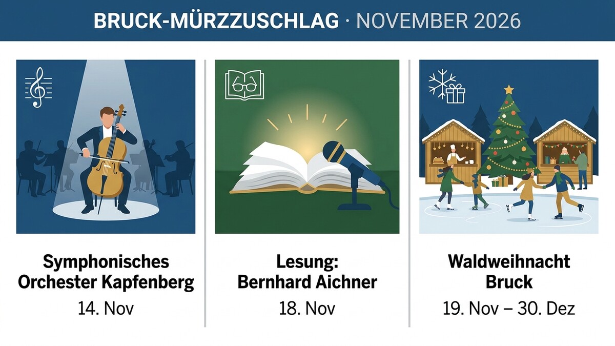 Bruck-Mürzzuschlag: Symphonisches Orchester Kapfenberg, Lesung Bernhard Aichner, Waldweihnacht Bruck