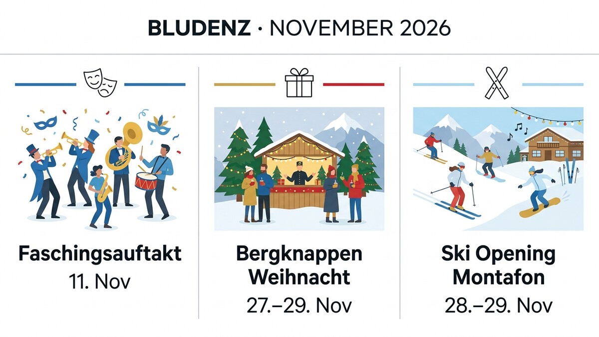 Bludenz Events November 2026: Faschingsauftakt, Bergknappen Weihnacht, Ski Opening Montafon