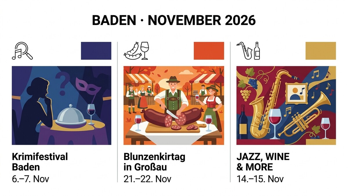 Baden November 2026: Krimifestival, Blunzenkirta und Jazz-Event