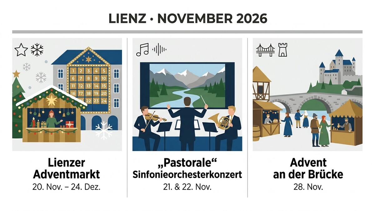 Lienzer Adventmarkt, Sinfoniekonzert und Brückenfest im November 2026
