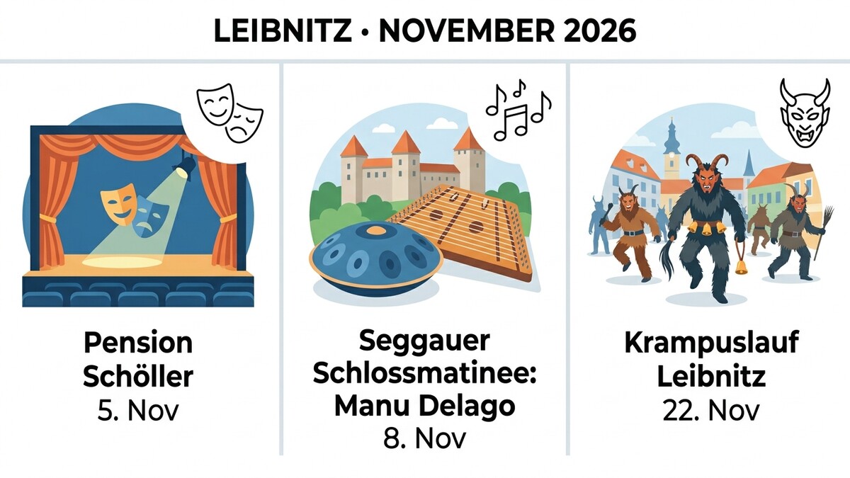 Krampuslauf Leibnitz mit Perchten und Glocken vor Stadtsilhouette, 22. Nov.