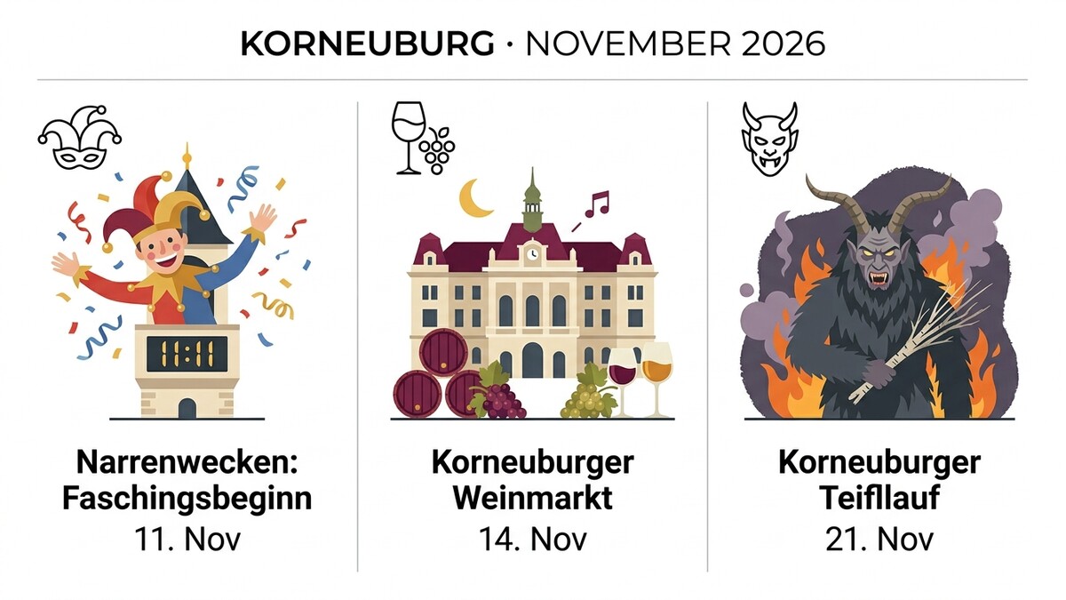 Korneuburg-Veranstaltungen November: Faschingsbeginn, Weinmarkt und Teufellauf