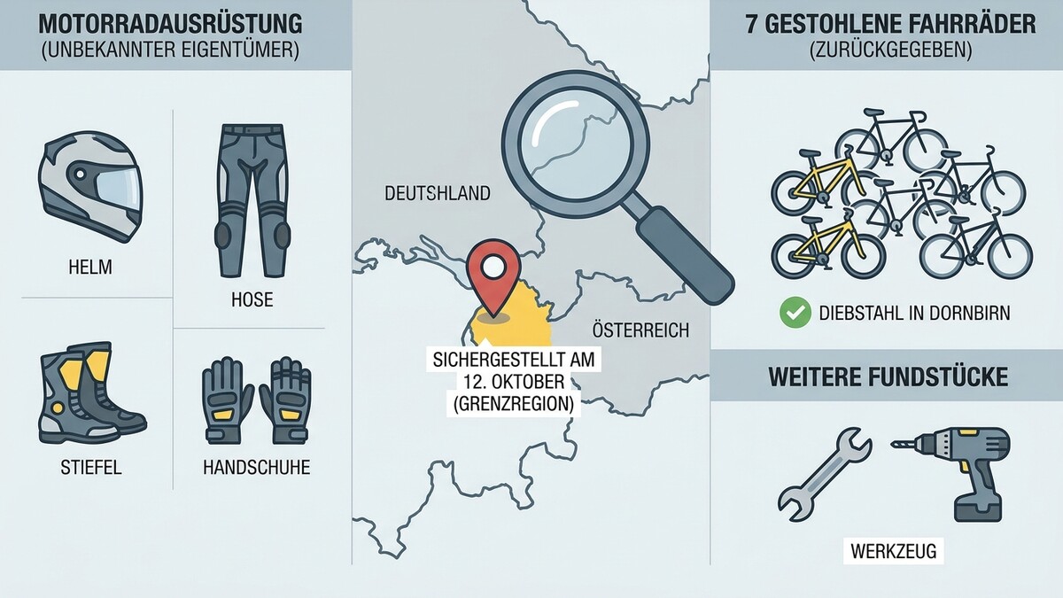 Motorradbekleidung und Werkzeug sichergestellt, sieben Fahrräder in Dornbirn gestohlen