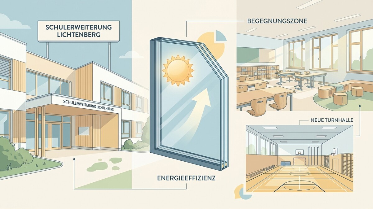 Schulheiterweiterung Lichtenberg: energieeffizientes Fenster, Begegnungszone und neue Turnhalle