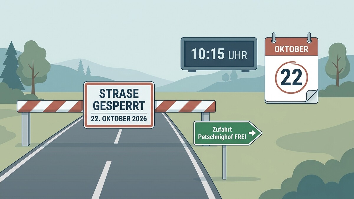 Straßensperre am 22. Oktober 2026 um 10:15 Uhr, Zufahrt Petschnighof frei