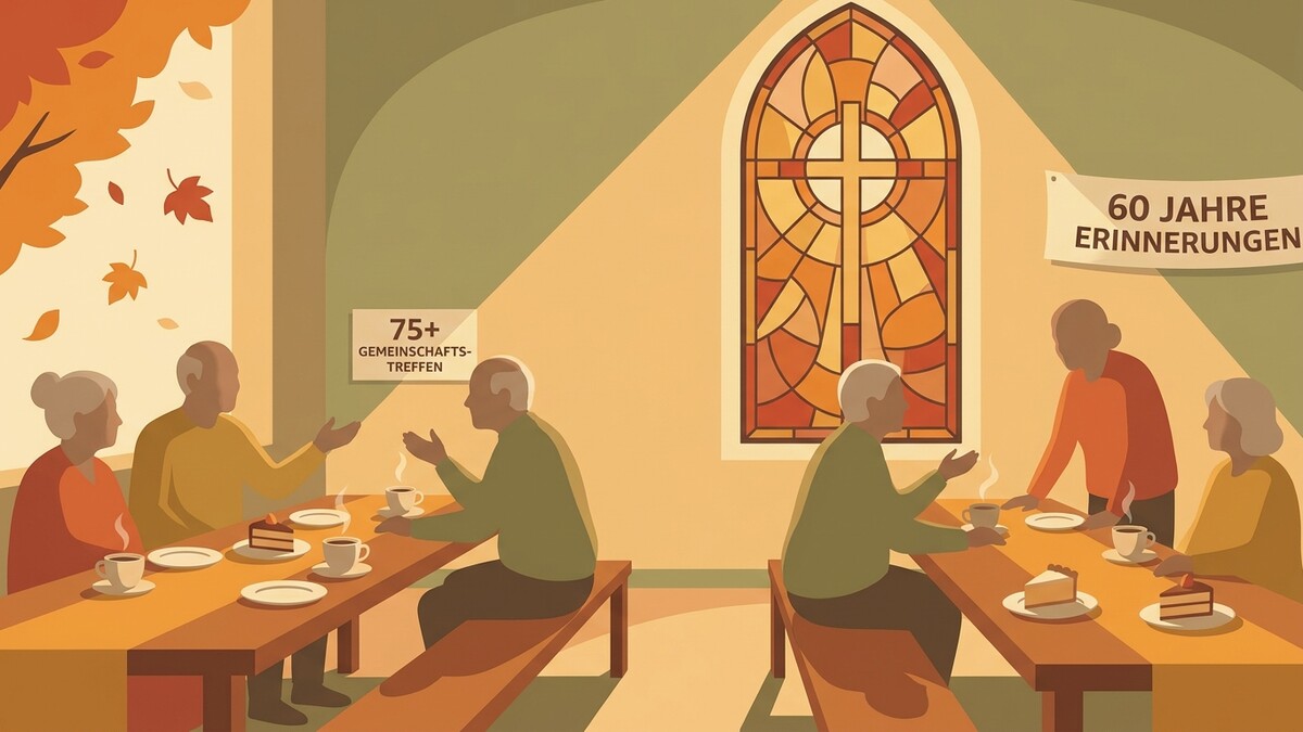 Gemeinschaftstreffen: Senioren bei Kaffee und Kuchen im Herbst, 60 Jahre Erinnerungen.
