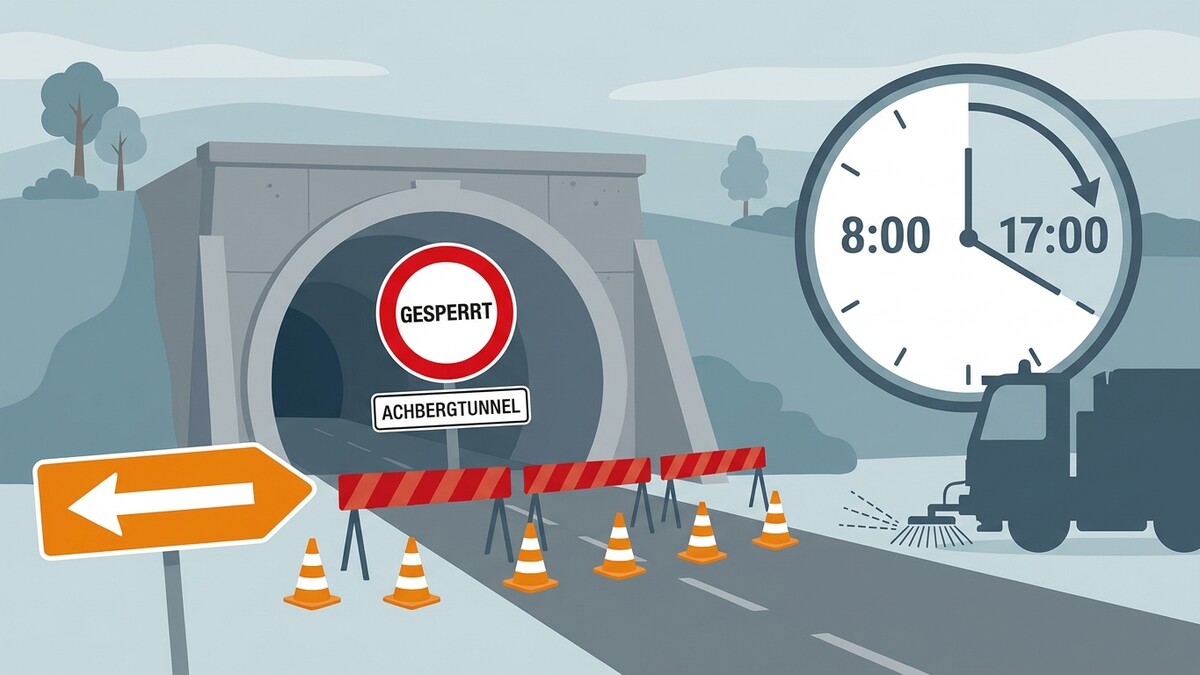 Achbergtunnel gesperrt von 8 bis 17 Uhr, Verkehrsumleitung, Reinigungsfahrzeug