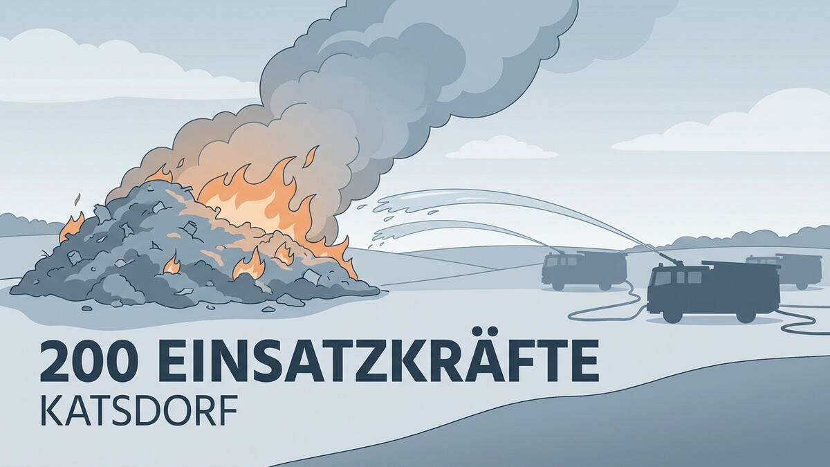 Brand in Katsdorf: Zwei Feuerwehren löschen brennenden Müllberg mit Wasser.