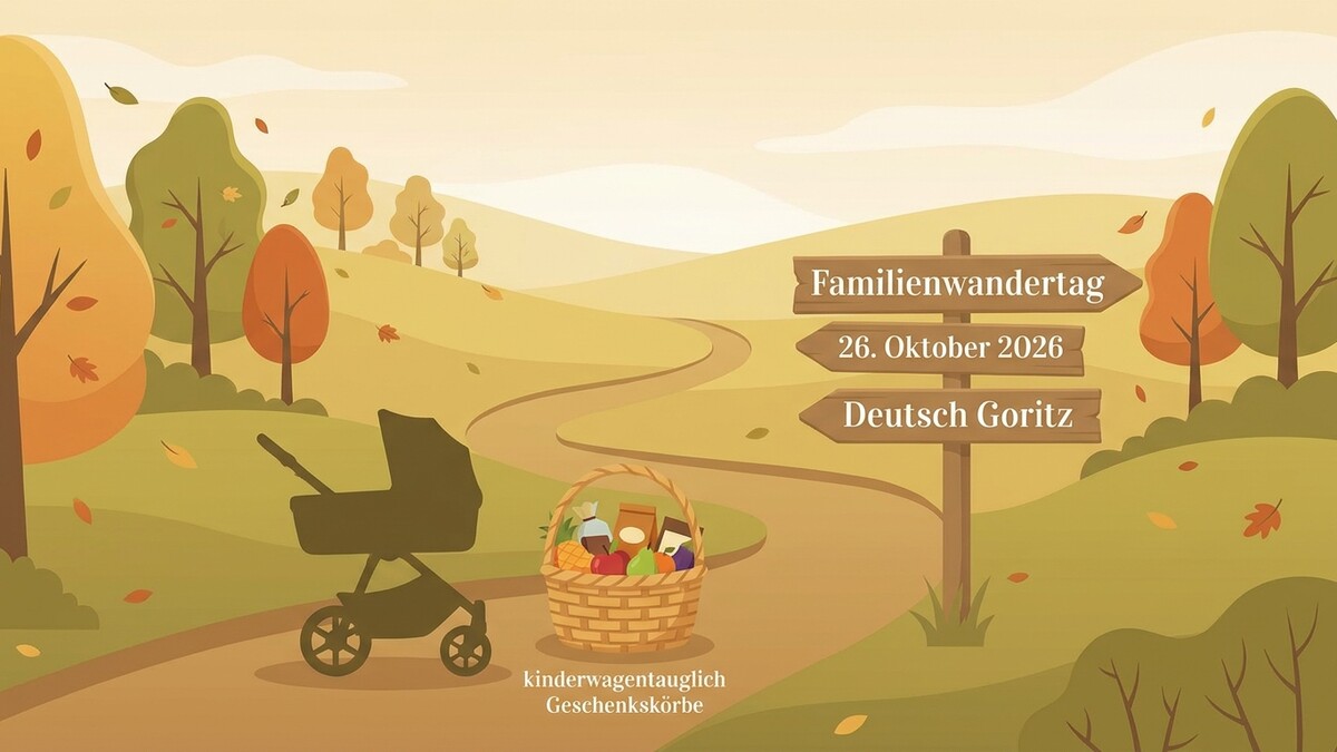 Familienwandertag Deutsch Goritz am 26. Oktober 2026 mit Kinderwagen und Geschenkkorb