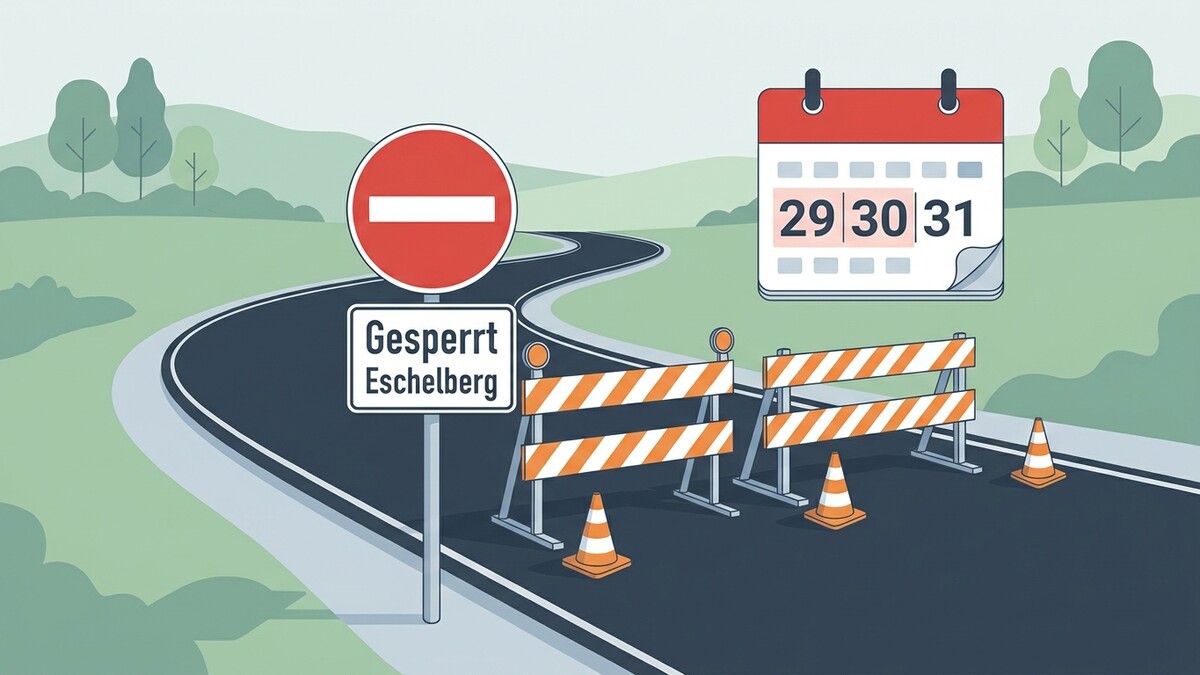 Straßensperre Eschlberg mit Kalender von 29. bis 31.